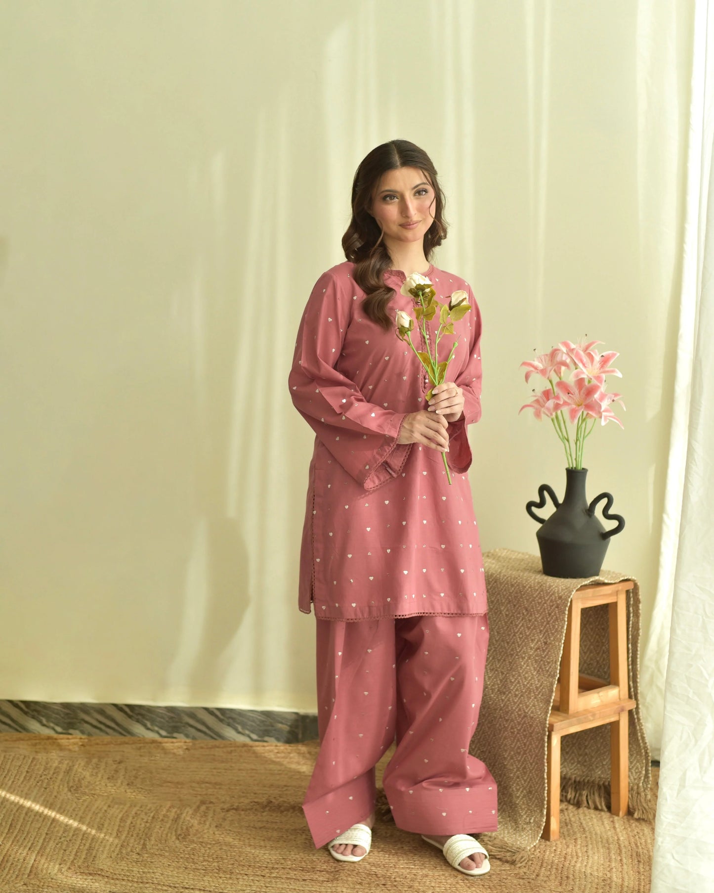Custard Pink 3pc Dress(Farshi Shalwar)