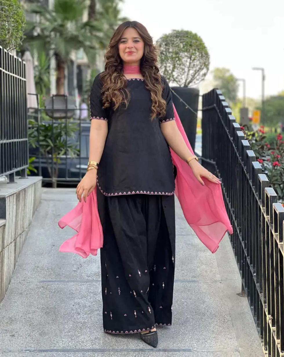 leyli black 3pc embroidered dress farshi shalwar
