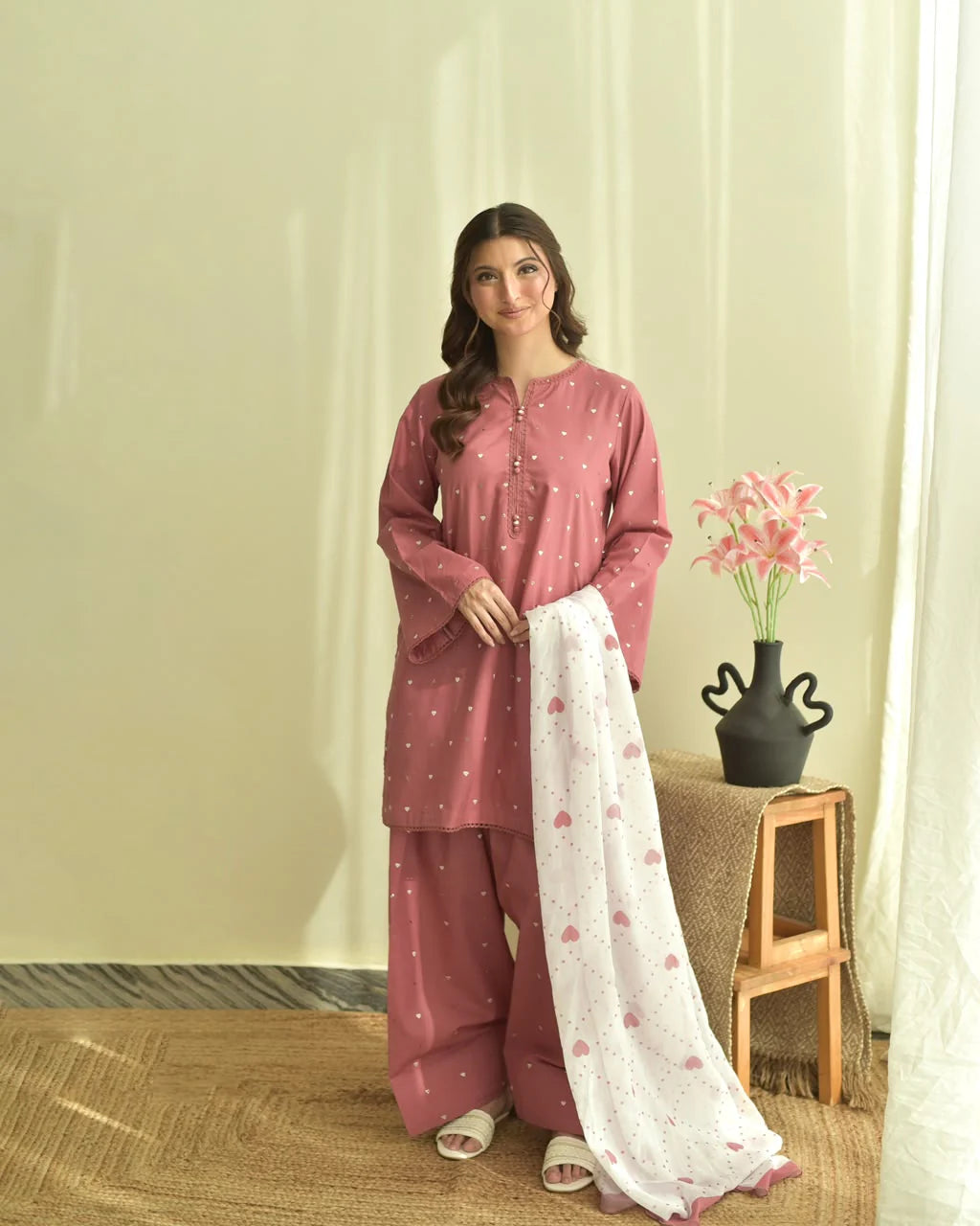 Custard Pink 3pc Dress(Farshi Shalwar)