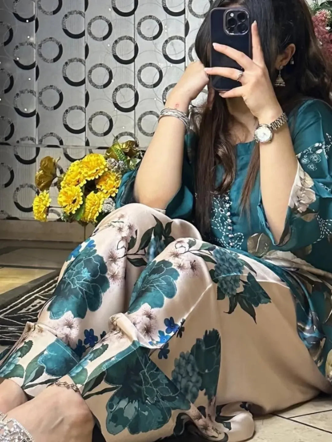 Teal Blossom 2pc Dress (Farshi Shalwar)