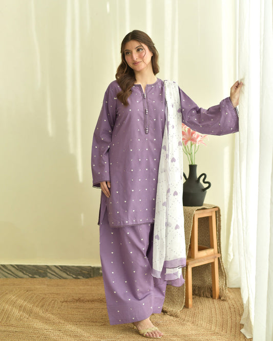 Purple Hearts 3pc Dress(Farshi Shalwar)