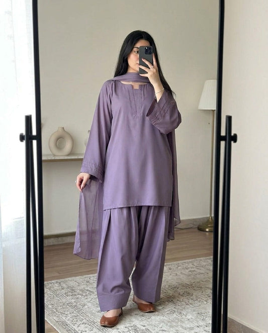 Soft Plum 3pc Dress(Farshi Shalwar)